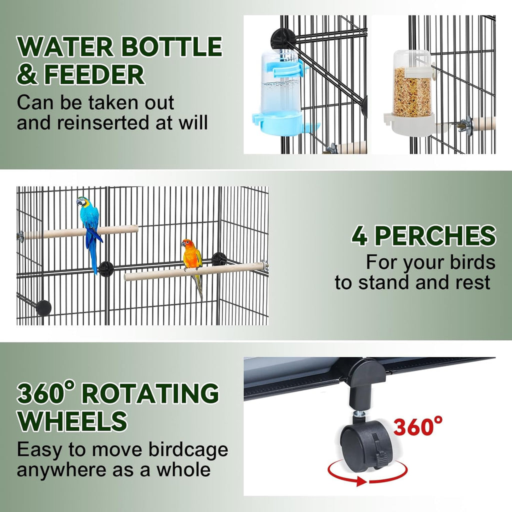 VISCOO Upgraded Encrypted Metal 46-Inch Bird Cage for Parrot Parakeets | Parakeet Cage with Wooden Perches, Slide-Out Tray, Water Bottle&Feeder for Cockatiel,Lovebird,Small Mid-Sized Birds