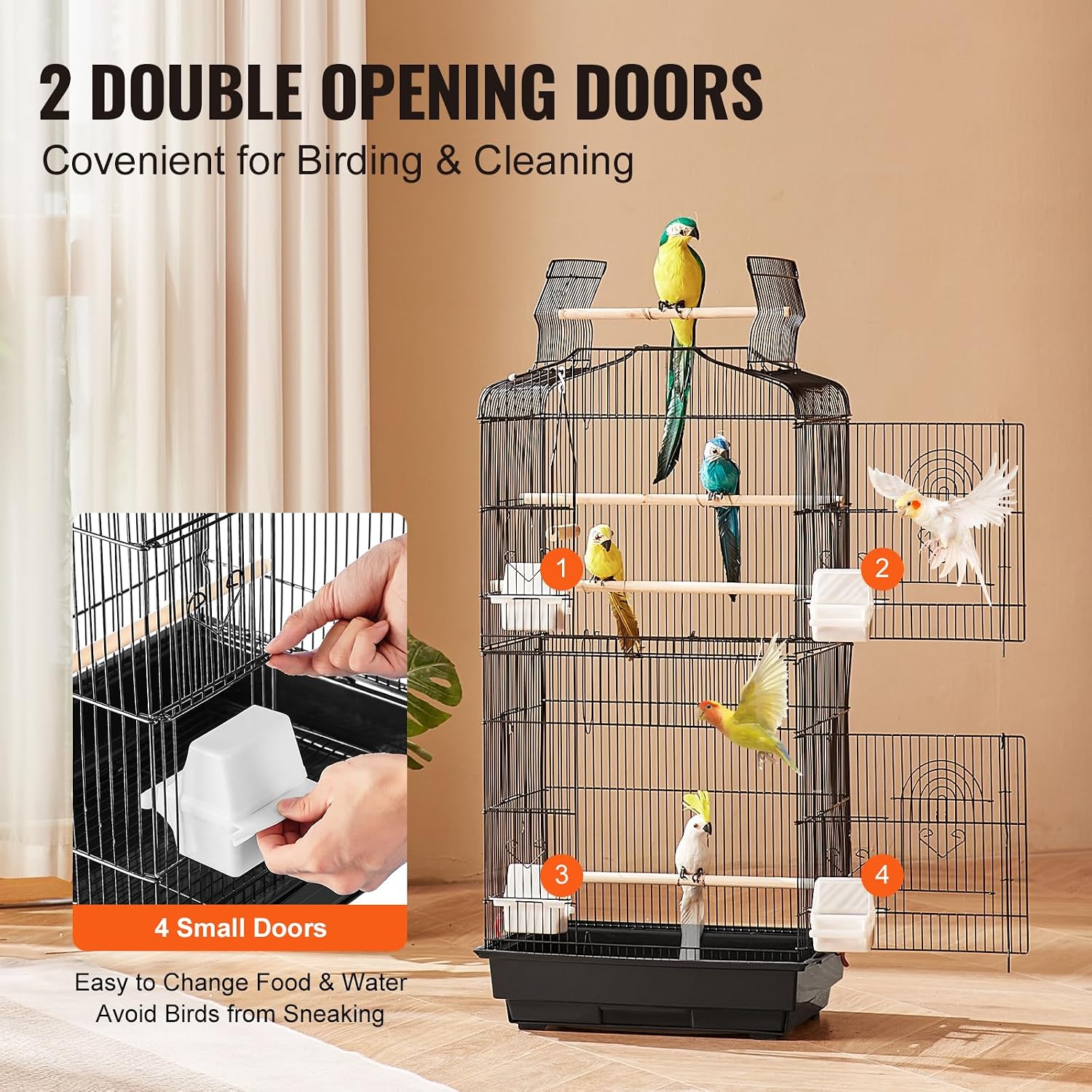 VEVOR 41-inch Open Top Large Parrot Bird Cage, Hanging Bird Cage for Parakeets Finches Canaries Lovebirds Cockatiels Budgies Small Quaker Conures Travel Pet Flight Birdcage with Swing and Perch