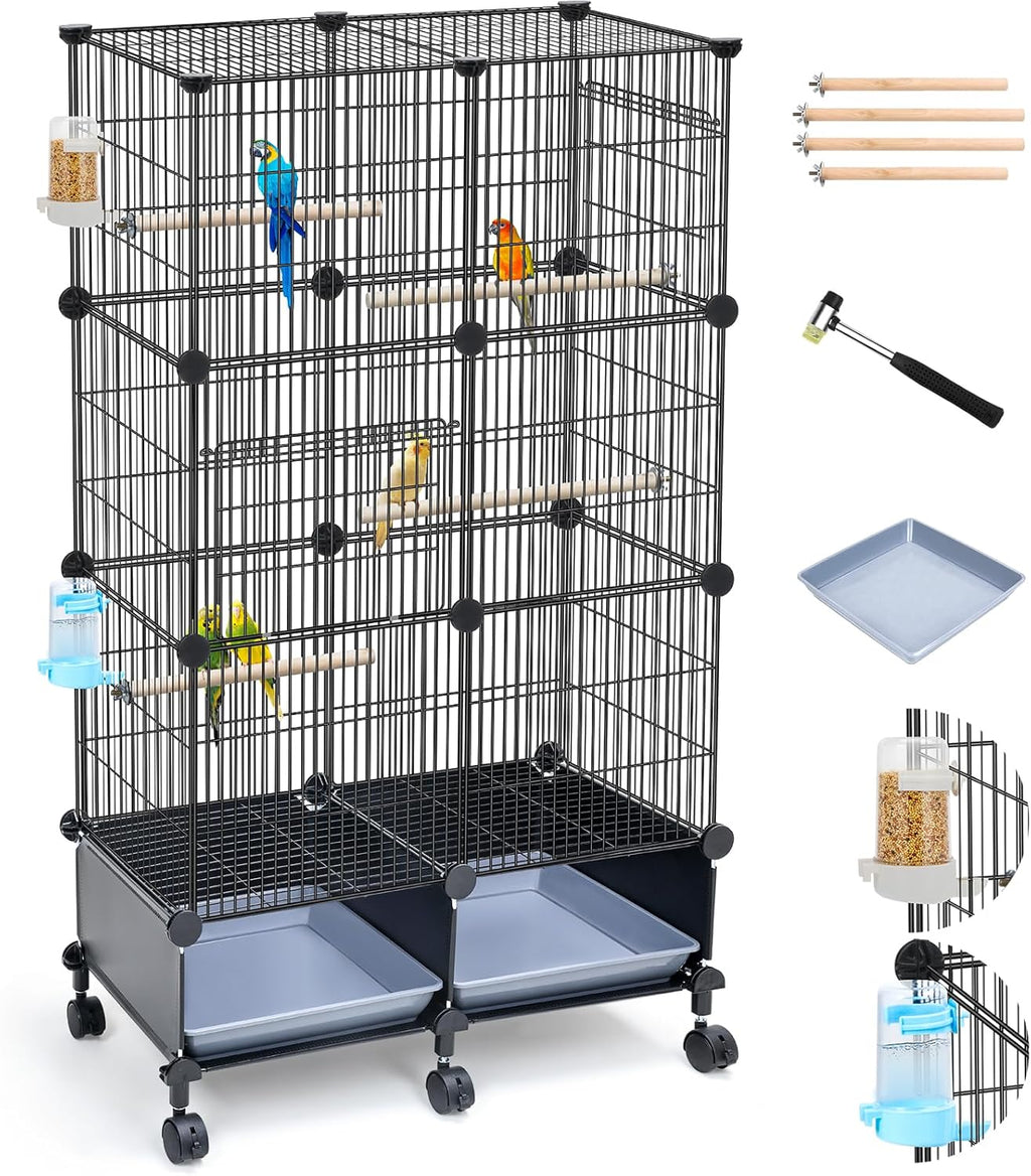 VISCOO Upgraded Encrypted Metal 46-Inch Bird Cage for Parrot Parakeets | Parakeet Cage with Wooden Perches, Slide-Out Tray, Water Bottle&Feeder for Cockatiel,Lovebird,Small Mid-Sized Birds