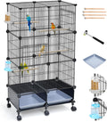 VISCOO Upgraded Encrypted Metal 46-Inch Bird Cage for Parrot Parakeets | Parakeet Cage with Wooden Perches, Slide-Out Tray, Water Bottle&Feeder for Cockatiel,Lovebird,Small Mid-Sized Birds