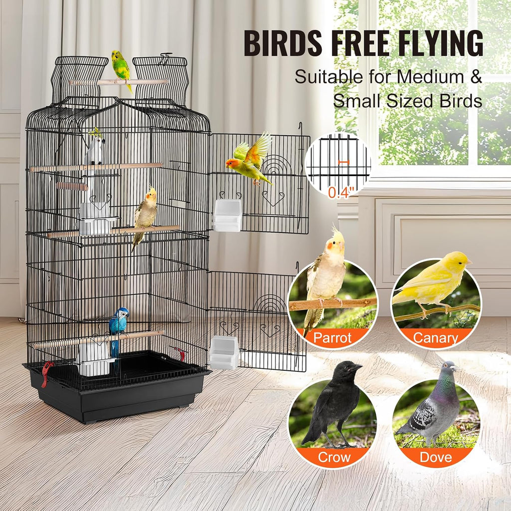 VEVOR 41-inch Open Top Large Parrot Bird Cage, Hanging Bird Cage for Parakeets Finches Canaries Lovebirds Cockatiels Budgies Small Quaker Conures Travel Pet Flight Birdcage with Swing and Perch