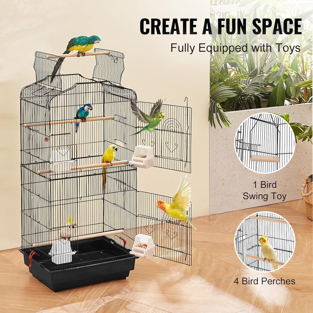 VEVOR 41-inch Open Top Large Parrot Bird Cage, Hanging Bird Cage for Parakeets Finches Canaries Lovebirds Cockatiels Budgies Small Quaker Conures Travel Pet Flight Birdcage with Swing and Perch