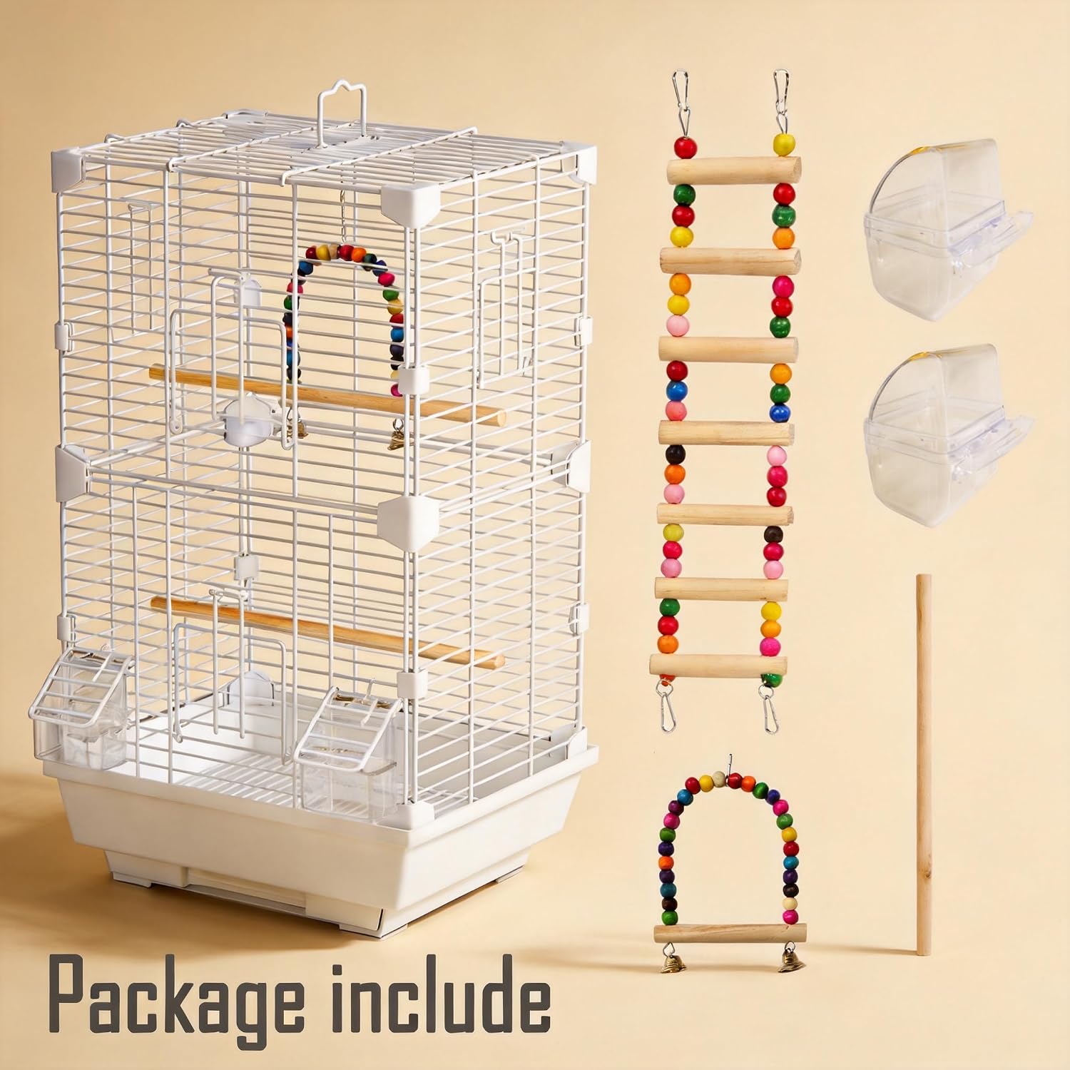 Basic Bird Cage, 24.8inch Parrot Cage (24.8" x 14.6" x 11"),Bird Cage with Ladder, Horizontal Bar, 2 Feeders, and Swing