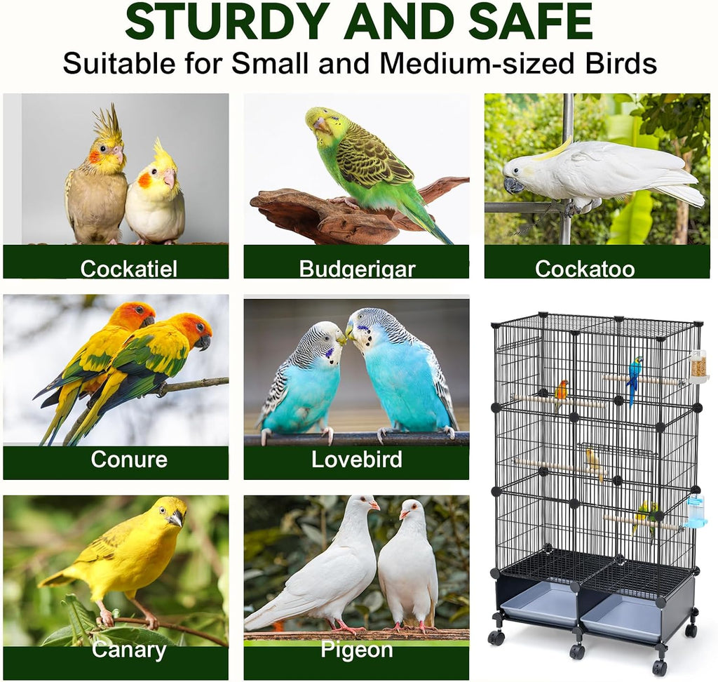VISCOO Upgraded Encrypted Metal 46-Inch Bird Cage for Parrot Parakeets | Parakeet Cage with Wooden Perches, Slide-Out Tray, Water Bottle&Feeder for Cockatiel,Lovebird,Small Mid-Sized Birds