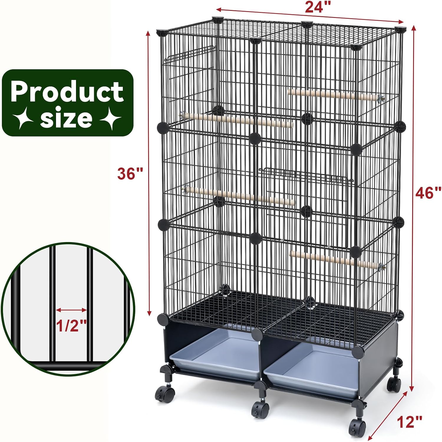 VISCOO Upgraded Encrypted Metal 46-Inch Bird Cage for Parrot Parakeets | Parakeet Cage with Wooden Perches, Slide-Out Tray, Water Bottle&Feeder for Cockatiel,Lovebird,Small Mid-Sized Birds