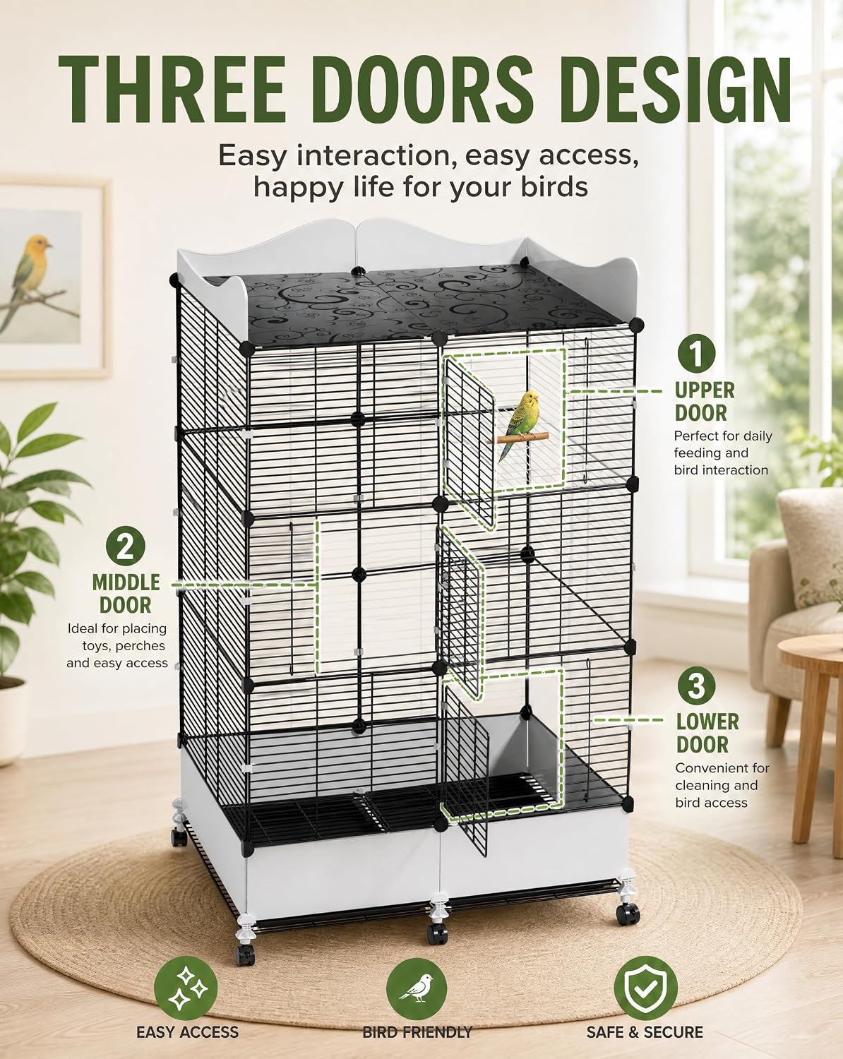Encrypted Bird Cage Large Bird Cages 57-Inch, Top Storage Space, Bottom Splash Guard with Essential Bird Supplies – Durable & Spacious Aviary – Budgies & Cockatiels