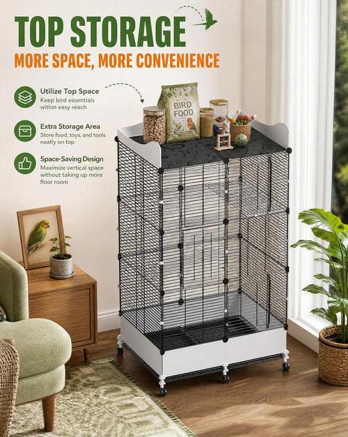 Encrypted Bird Cage Large Bird Cages 57-Inch, Top Storage Space, Bottom Splash Guard with Essential Bird Supplies – Durable & Spacious Aviary – Budgies & Cockatiels